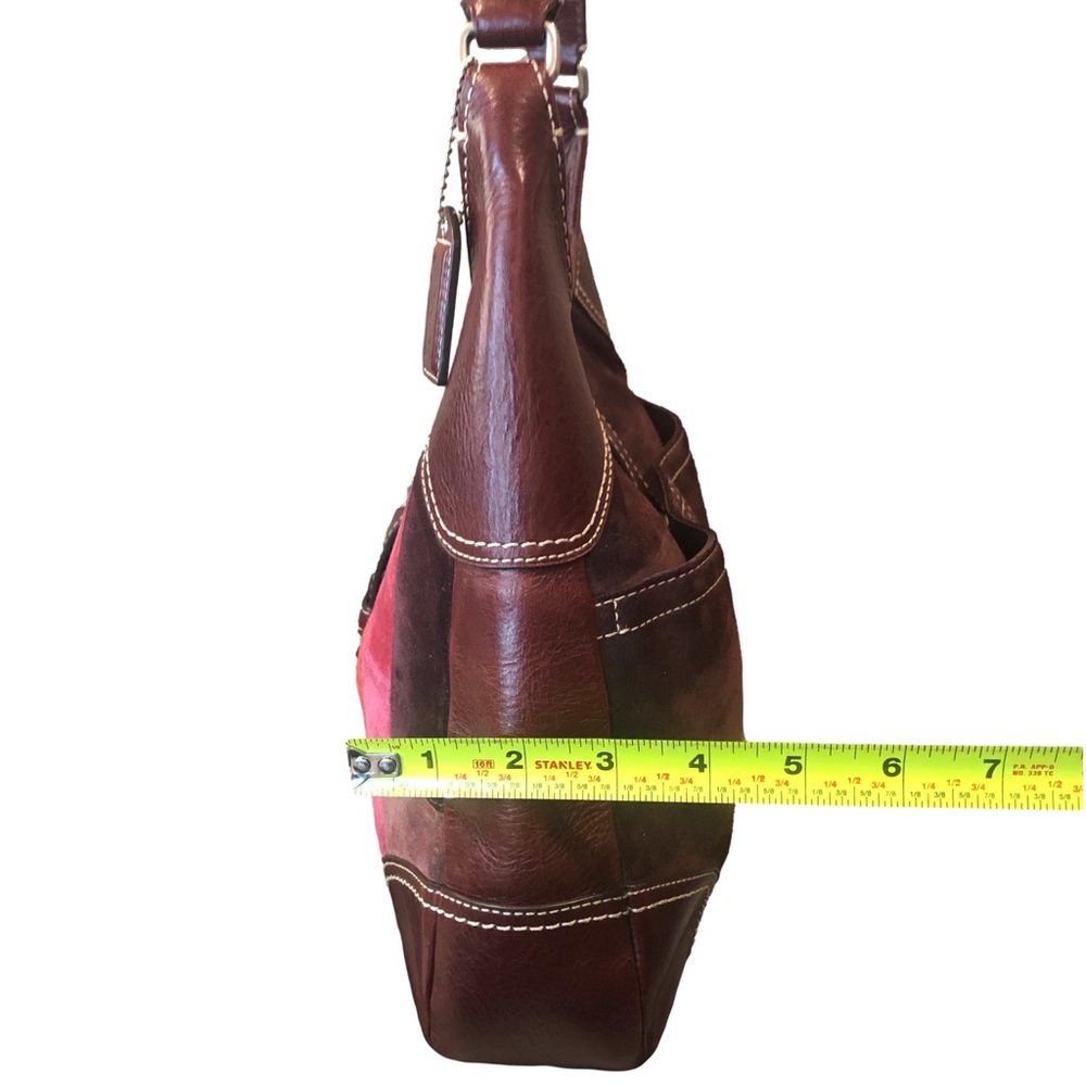 COACH Hampton Patchwork Mosaic Burgundy Leather Brown Suede Top Zip Shoulder Bag - Picture 11 of 17